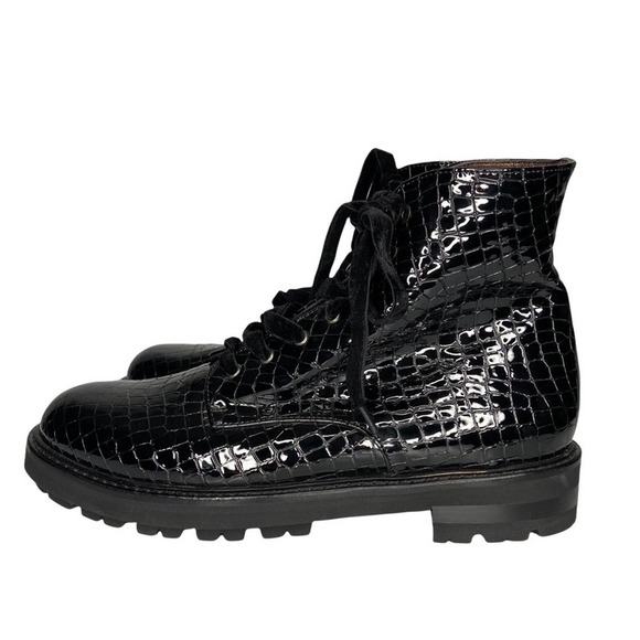 ATTILIO GIUSTI LEOMBRUNI Combat Boot Croc Embossed Patent Leather Size NWOT - Picture 3 of 12